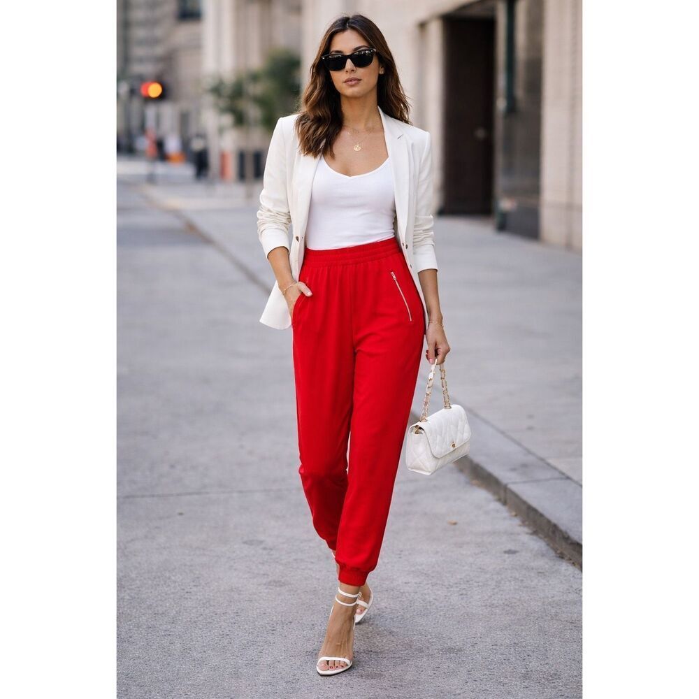J.Crew Red Dressy Jogger Pants size 14 Holiday Valentine's Colorful Party Night-